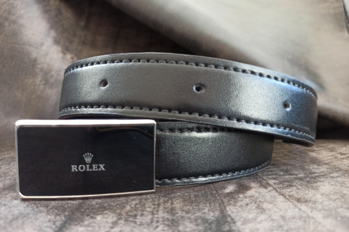 کمربند مردانه چرم طبیعی گاوی دولایه دستدوز مدل سگک پلاکی