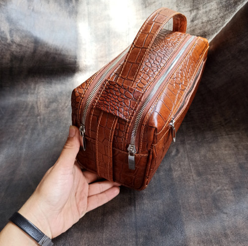 کیف دستی شوزبگ مردانه چرم گاوی پریما عسلی دوحالته سایز بزرگ چرم مندی